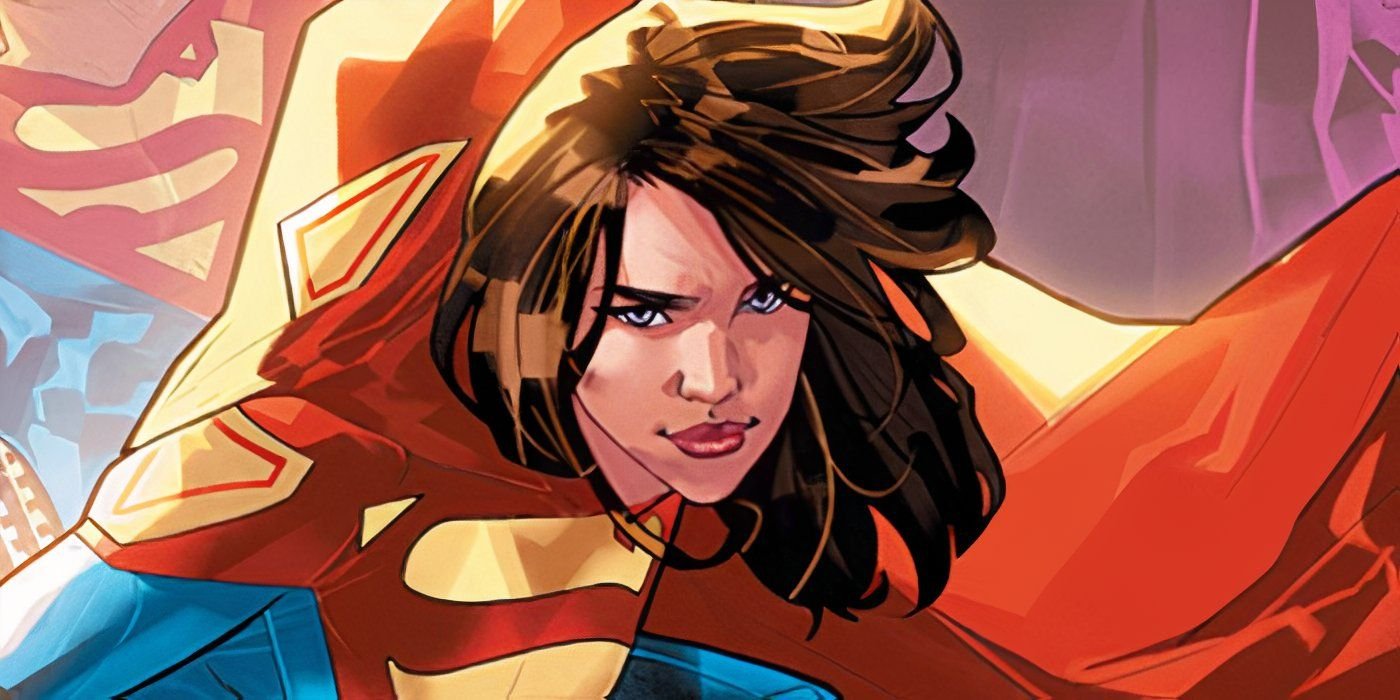 Comic book art: Lois Lane smiles as Superwoman