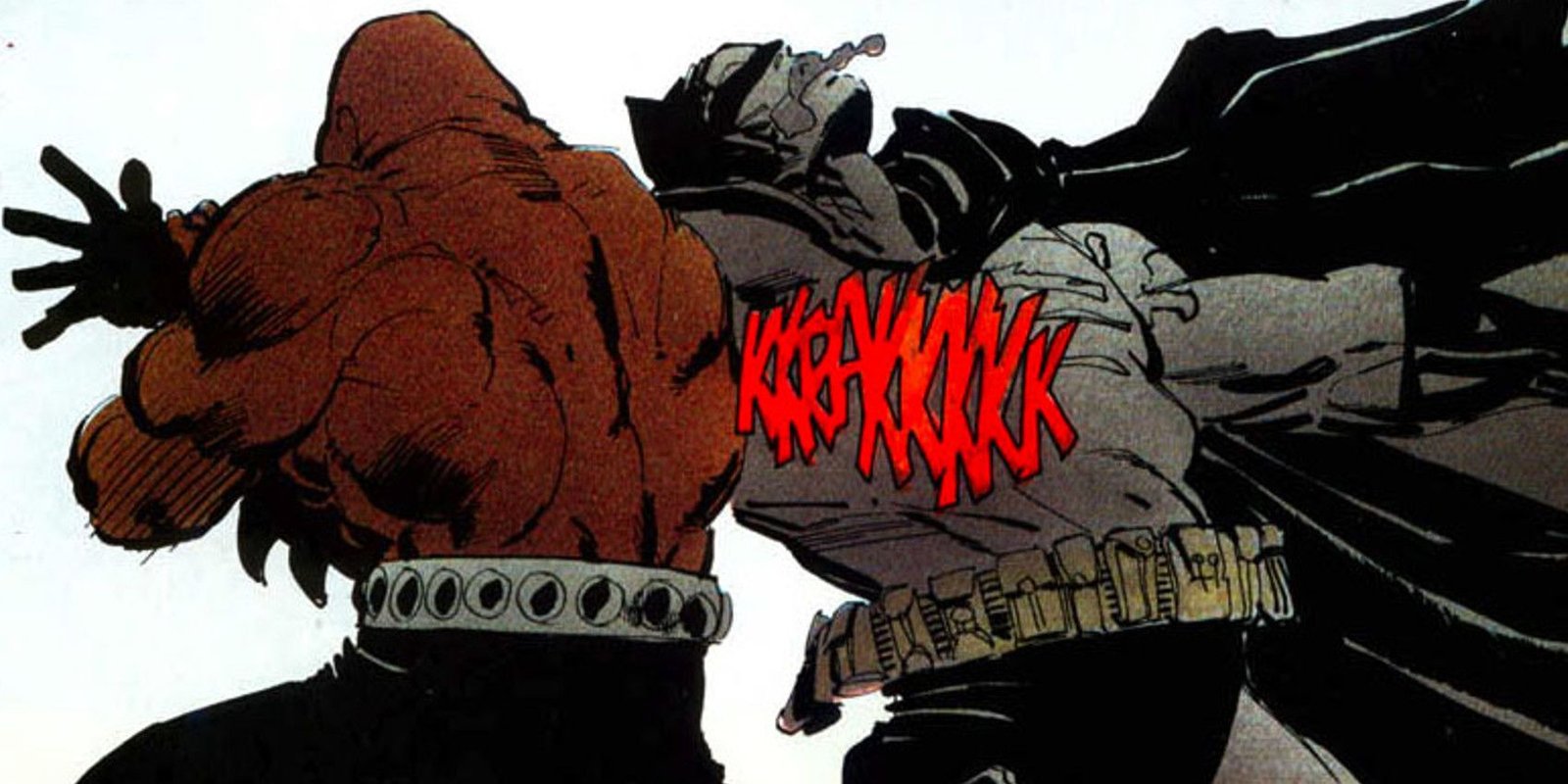 Comic book panel: Mutant Leader Snaps Batman's Arm