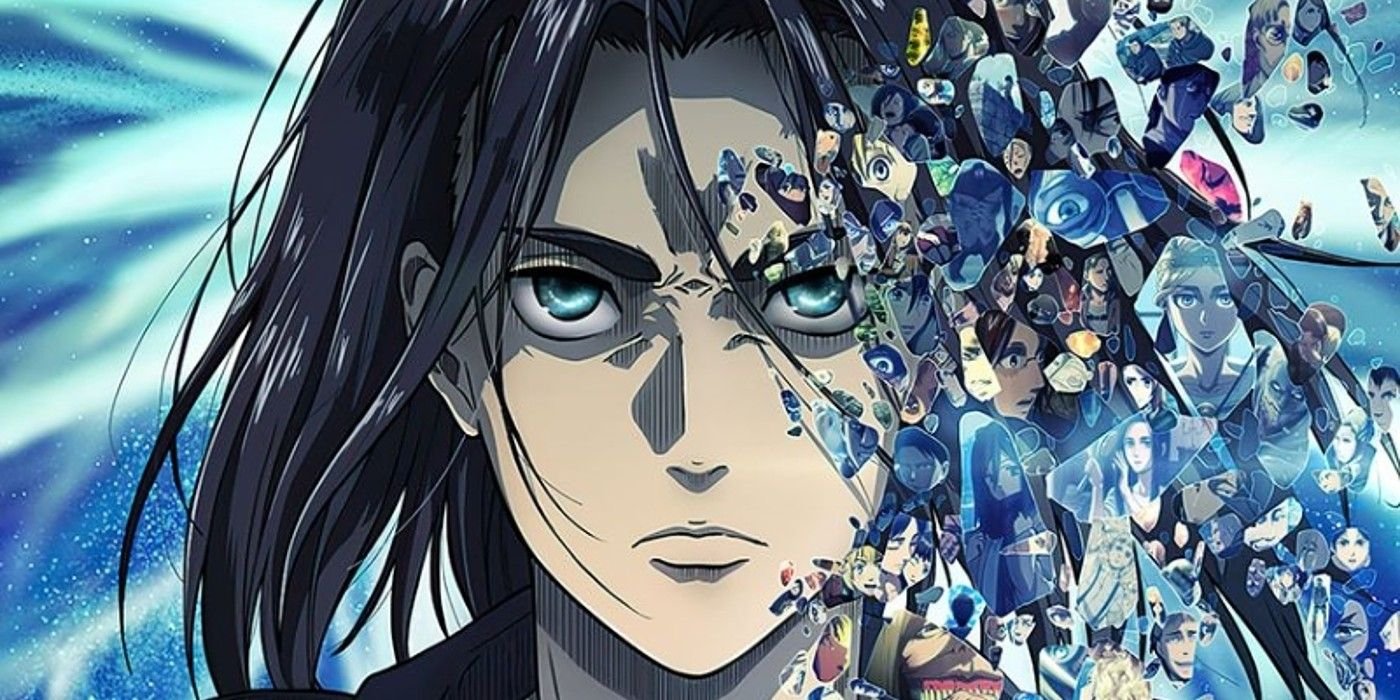 10 Dark Attack on Titan Moments That Are Unforgettably Disturbing 5 Attack On Titan Eren Yeager from the Final Season with a shattered mirror pattern of various scenes from the series.