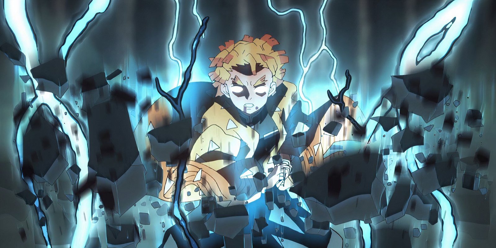 Demon Slayer Zenitsu using thunder breathing