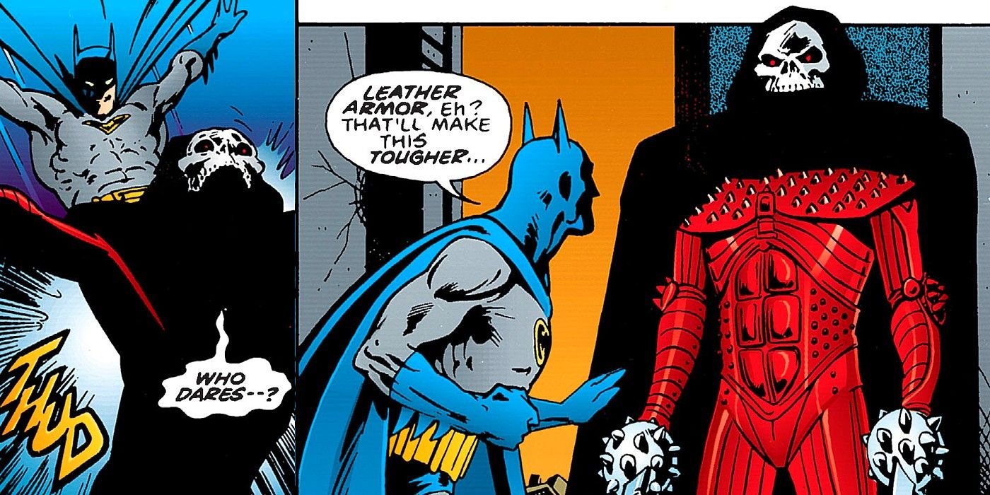 Comic book panels: Batman faces the Reaper.