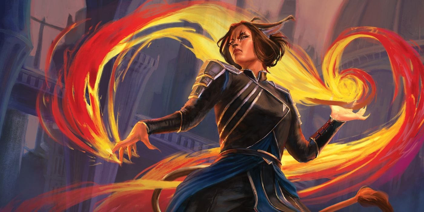 Official Art of a Daggerheart wizard casting fire magic.