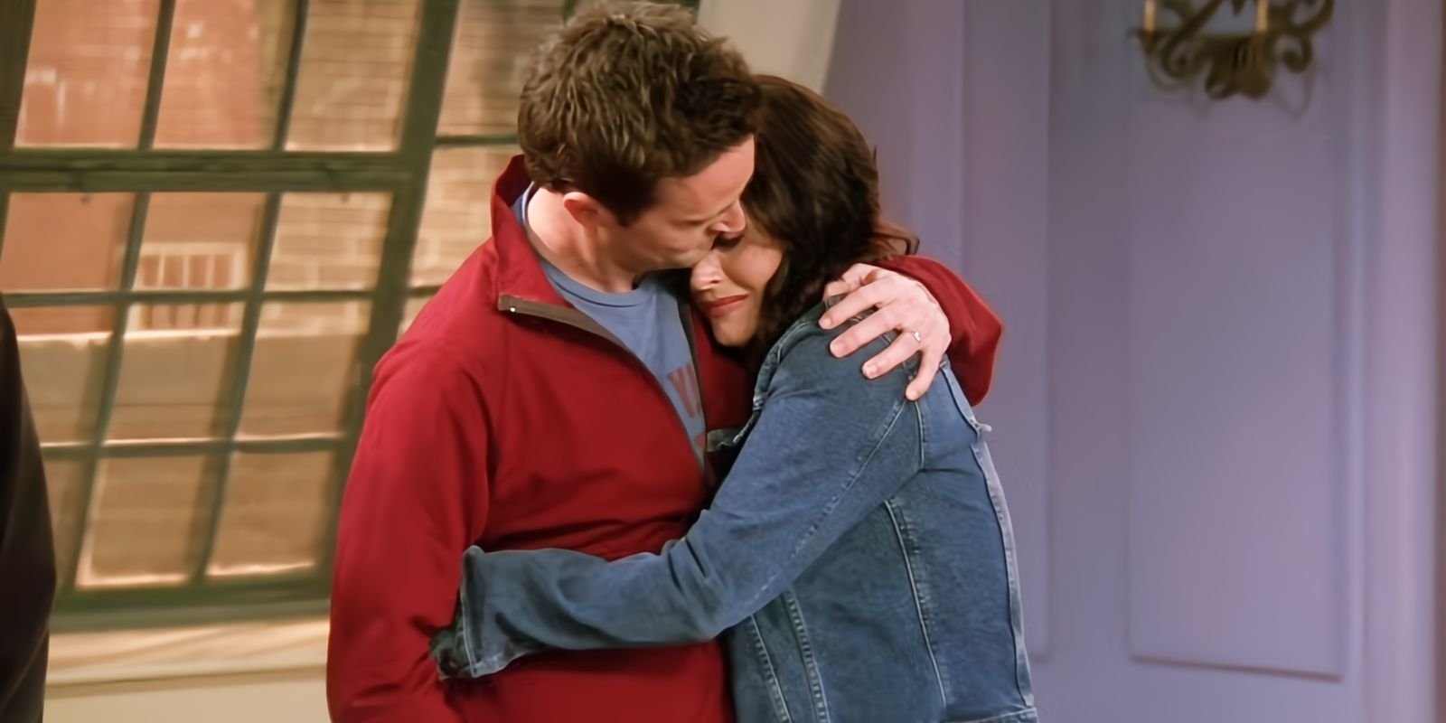 Monica and Chandler hugging in Friends