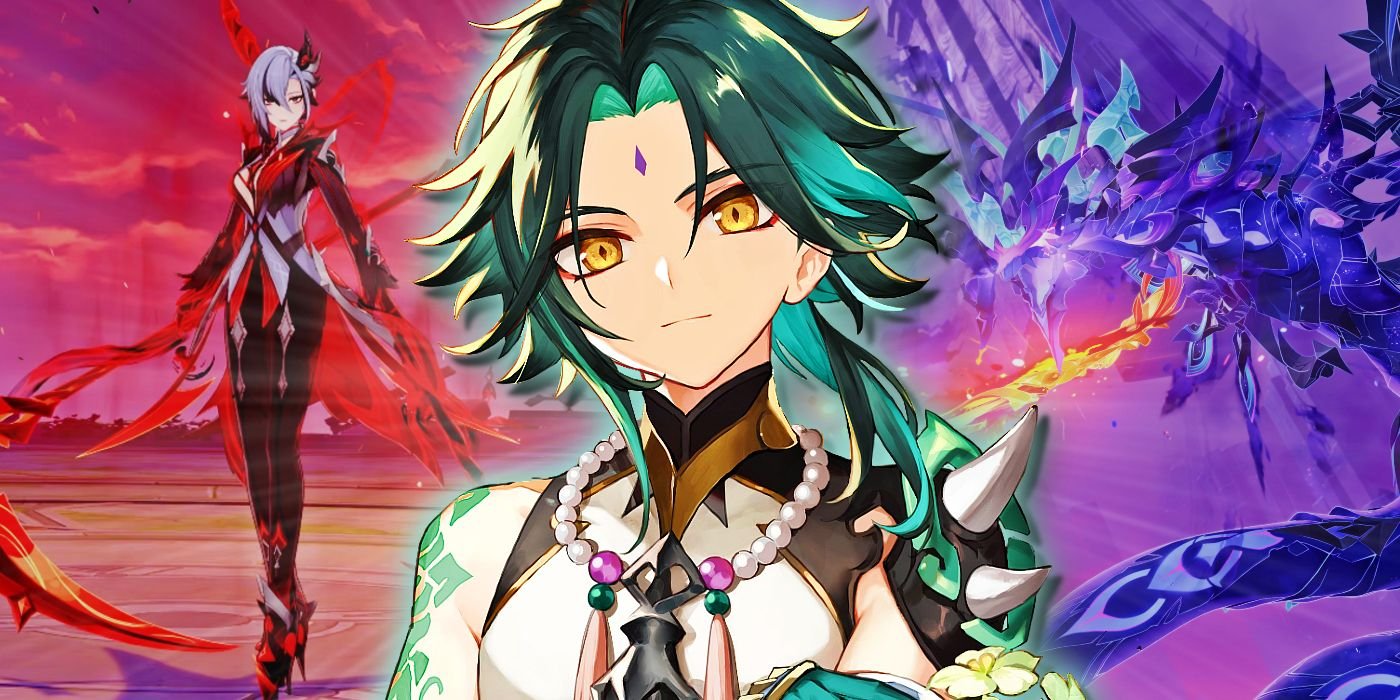 Genshin Impact Needs To Add This New Item ASAP 2 Genshin Impact's Xiao crosses his arms superimposed over a collage of the Knave and Lord of Eroded Primal Fire.