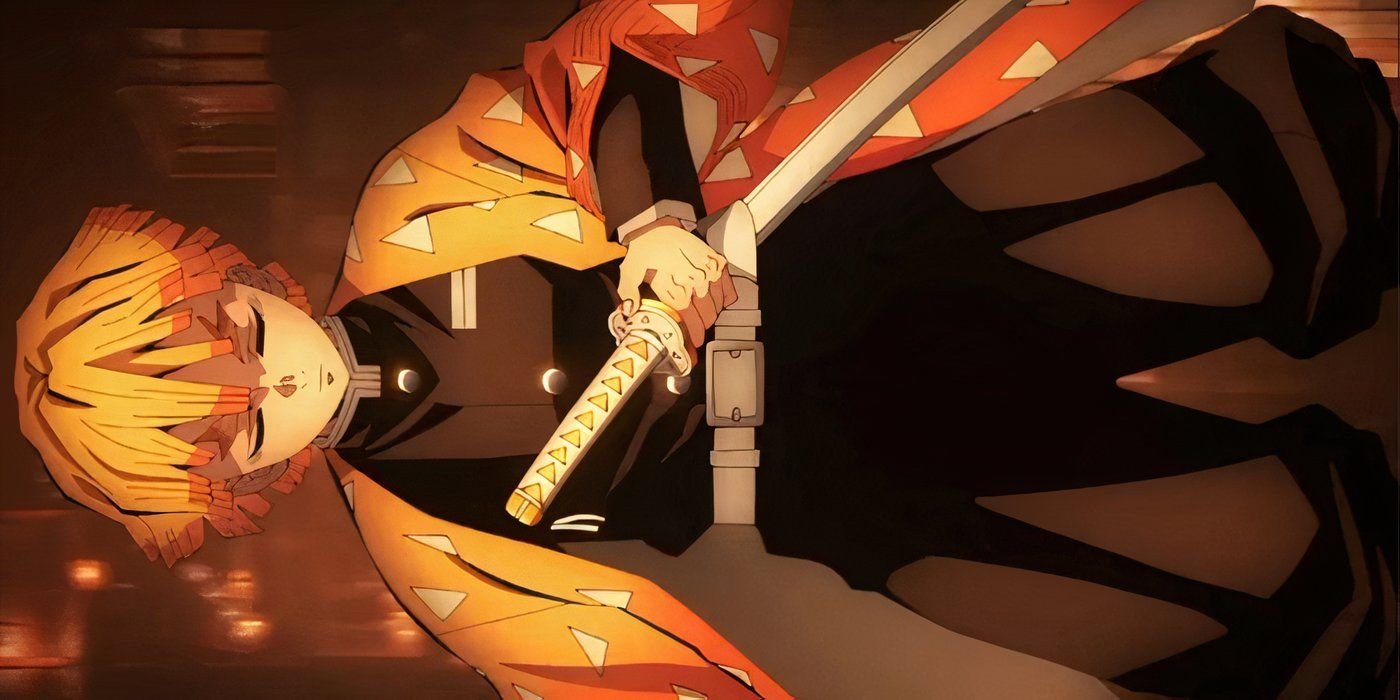 Zenitsu falling into the Infinity Castle