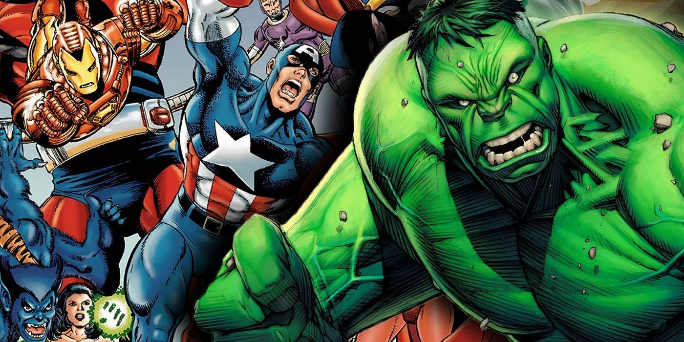 Hulk with Marvel Comics' Avengers behind him.