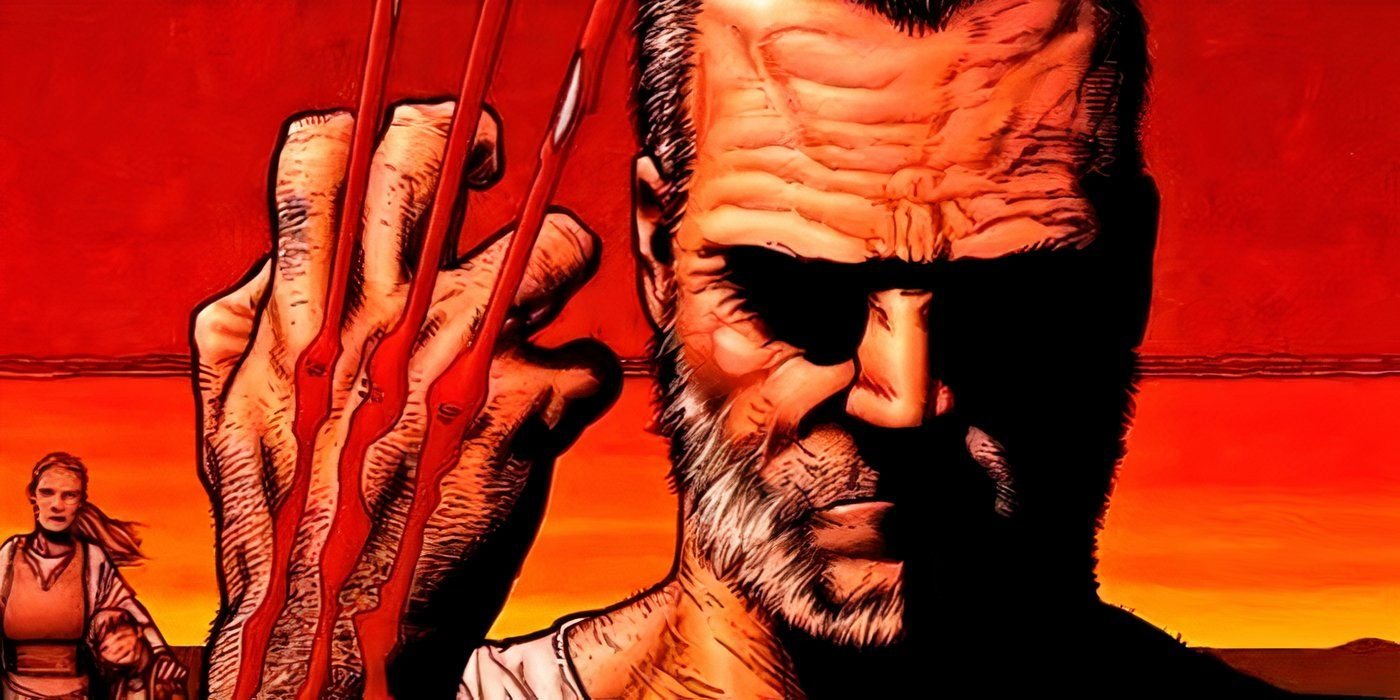 Wolverine brandishing his bloody claws as Old Man Logan.