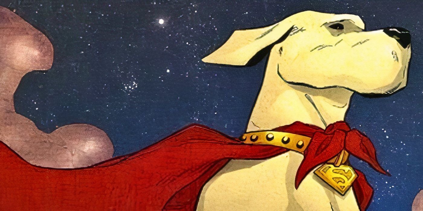 Krypto the Superdog does a cool pose with his cape in the DC comics