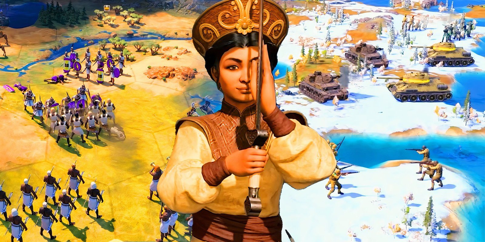 Character from Civilization 7 with battles