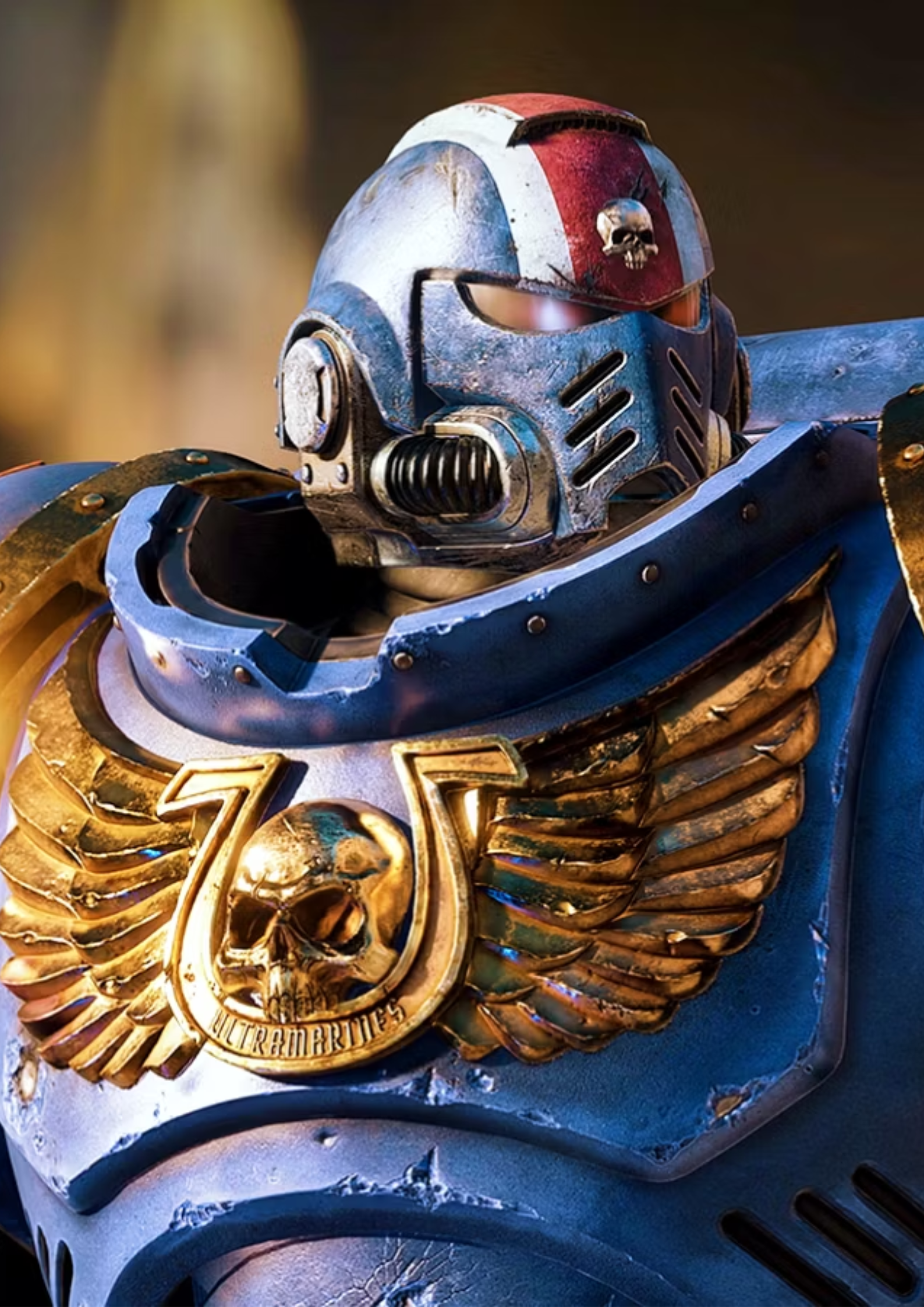 A space marine in Warhammer 40,000: Space Marine 2 (2024), wearing the iconic blue combat suit