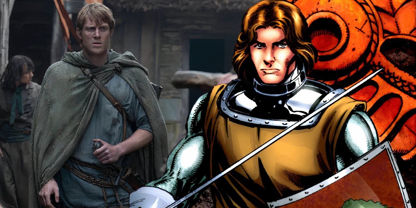Who Was Pedro Pascal In Game Of Thrones? The Prince Of Dorne (& His Breakout Role) Explained 2 A composite image of the comic book version of Ser Duncan holding a sword with Peter Claffey walking through a crowd as Ser Duncan in A Knight of the Seven Kingdoms
