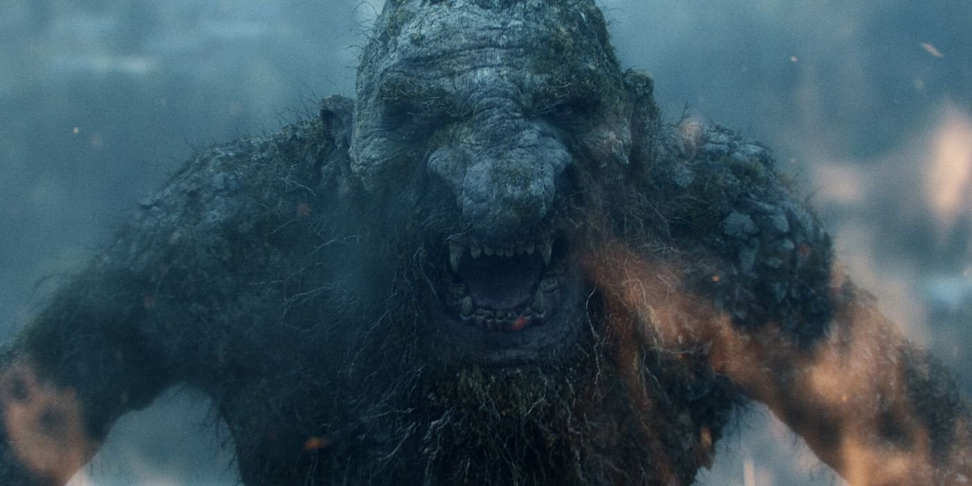 The troll roars angrily at the camera in Troll