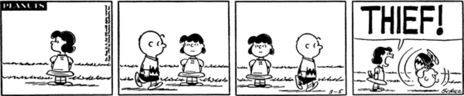 Peanuts strip: Lucy yelling at Charlie Brown.