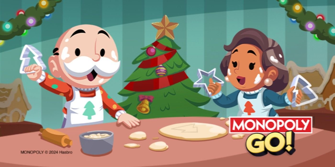 How To Use The Lucky Rocket In Monopoly GO (Snow Racers Event) 3 Monopoly GO man and woman at a table making gingerbreads.