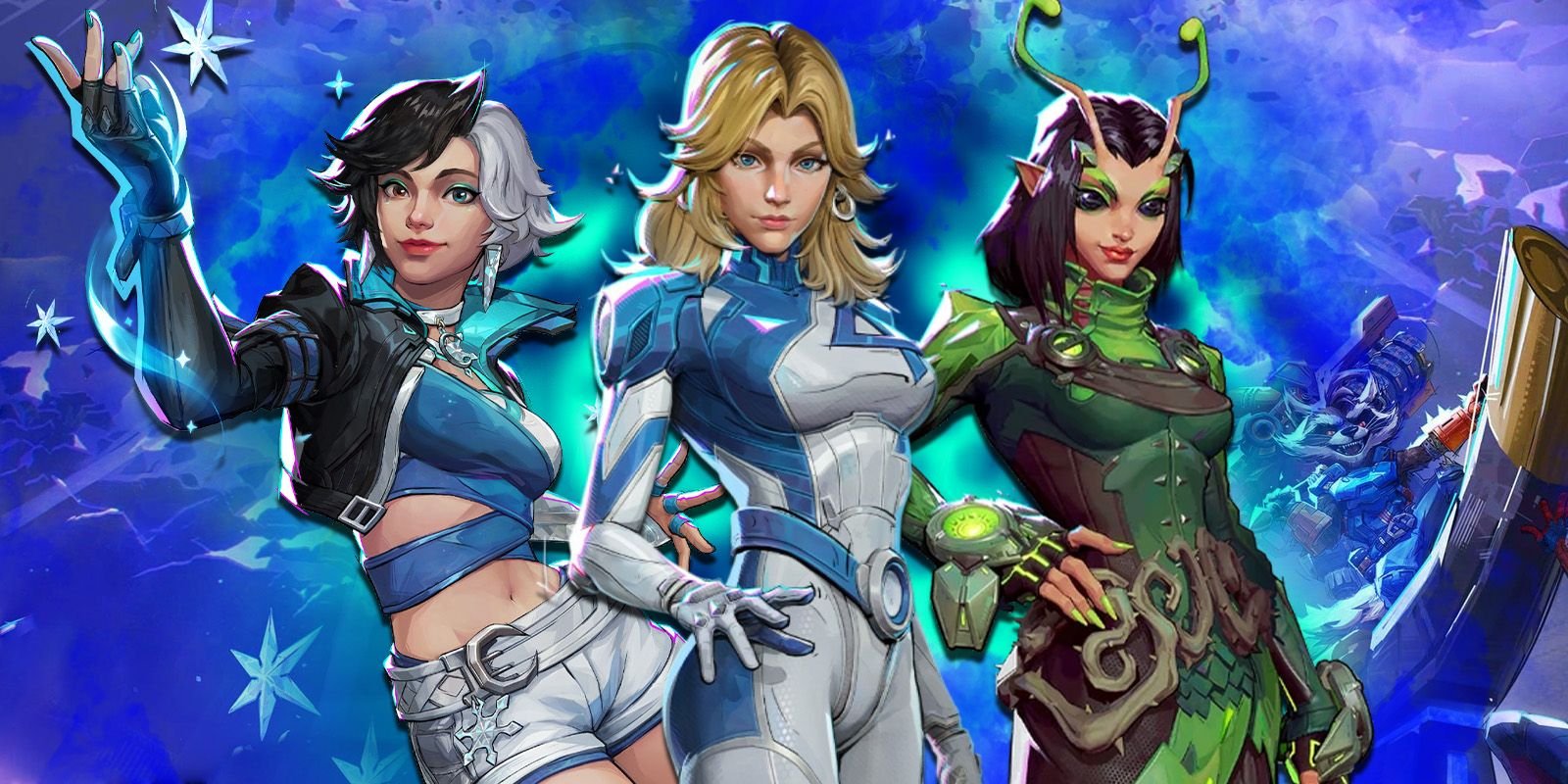 Luna Snow, Sue Storm, and Mantis from Marvel Rivals.