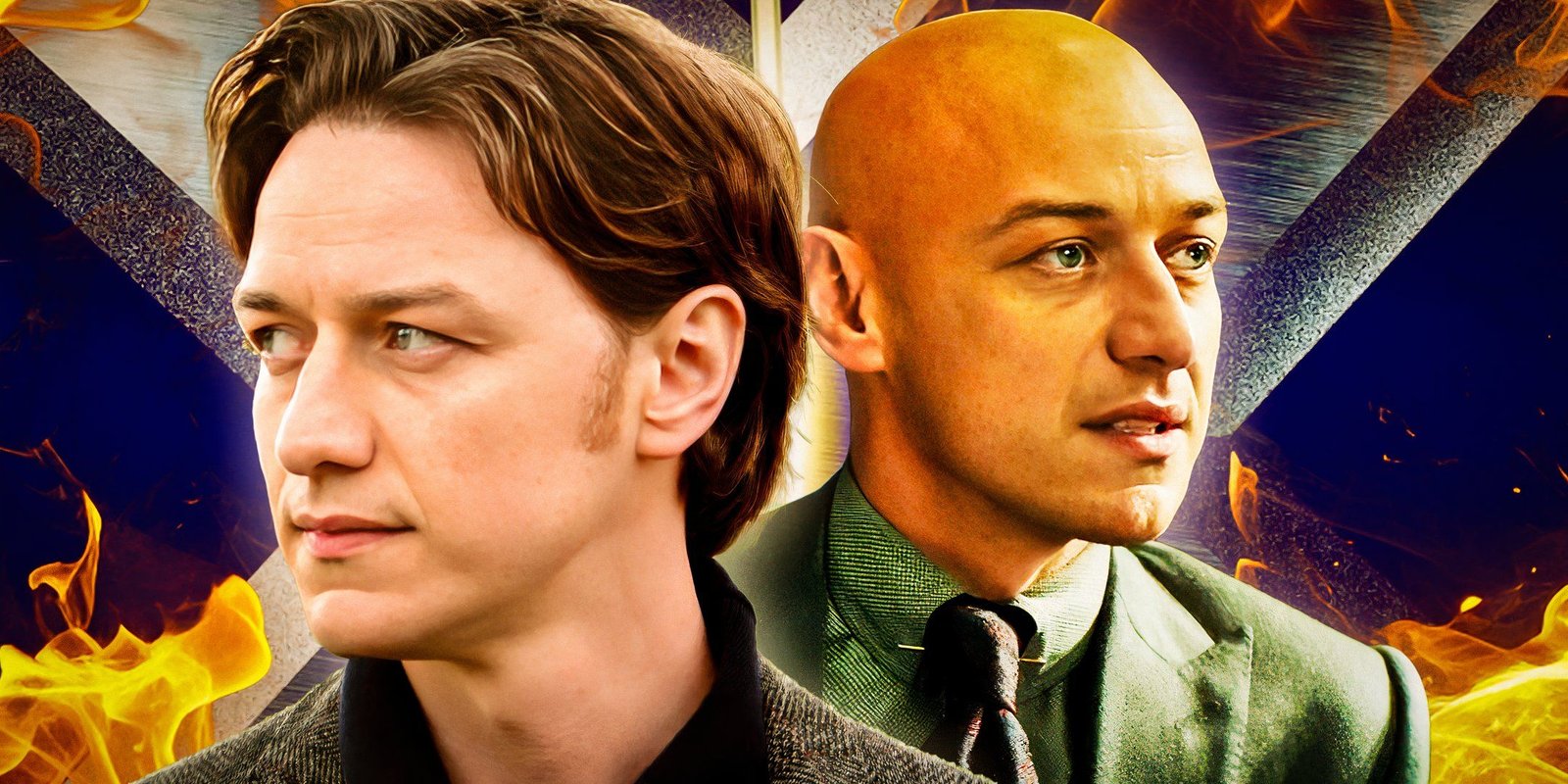 james mcavoy as professor Charles Xavier in the X-Men franchise with hair and without