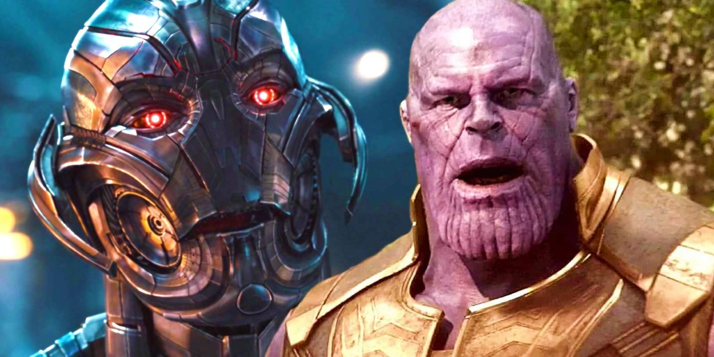 Ultron Unveils a Sleek New Design, Blowing His MCU Look Out of the Water 6 Split image of Ulton looking confused in Avengers: Age of Ultron and Thanos looking shocked in Avengers: Infinity War