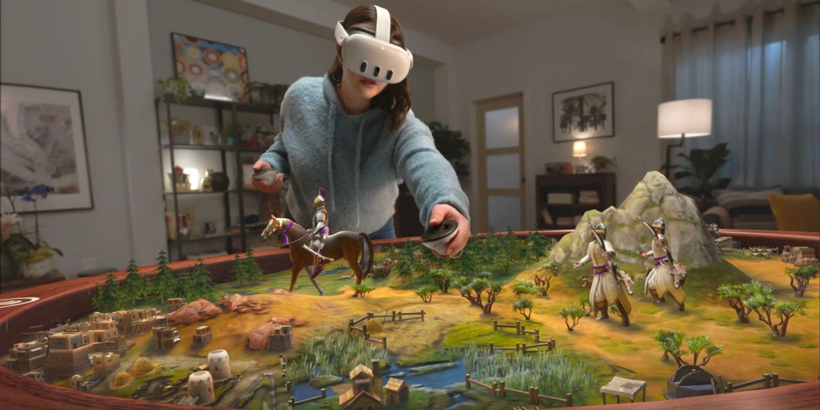 All Pantheons In The Antiquity Age 2 A woman playing Civilization 7 in a VR headset