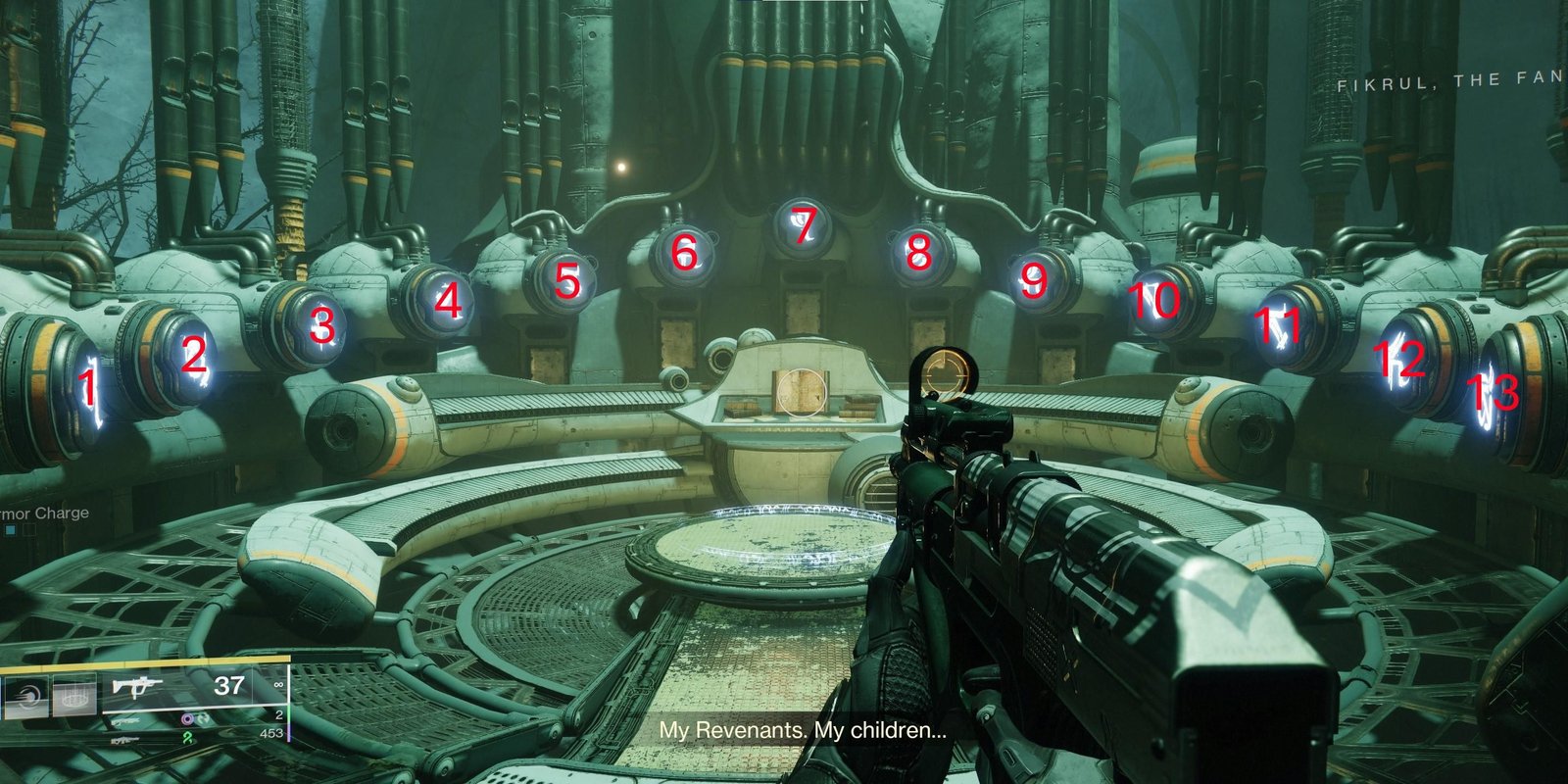 The organ with its notes numbered from the Kell's fall Mission in Destiny 2