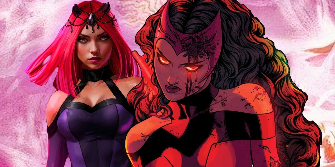 Marvel Forgives Her For Killing All Mutants 2 Amaranth, art by Ivan Talavera, beside Russell Dauterman’s battle-worn Scarlet Witch