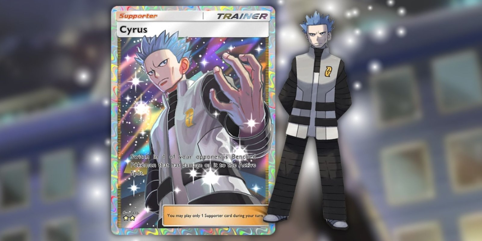 Pokémon TCG Pocket Players Discover Flaw In Search Function, Making It "Completely Useless" 2 The Cyrus card from Pokémon TCG Pocket next to Cyrus from the anime.