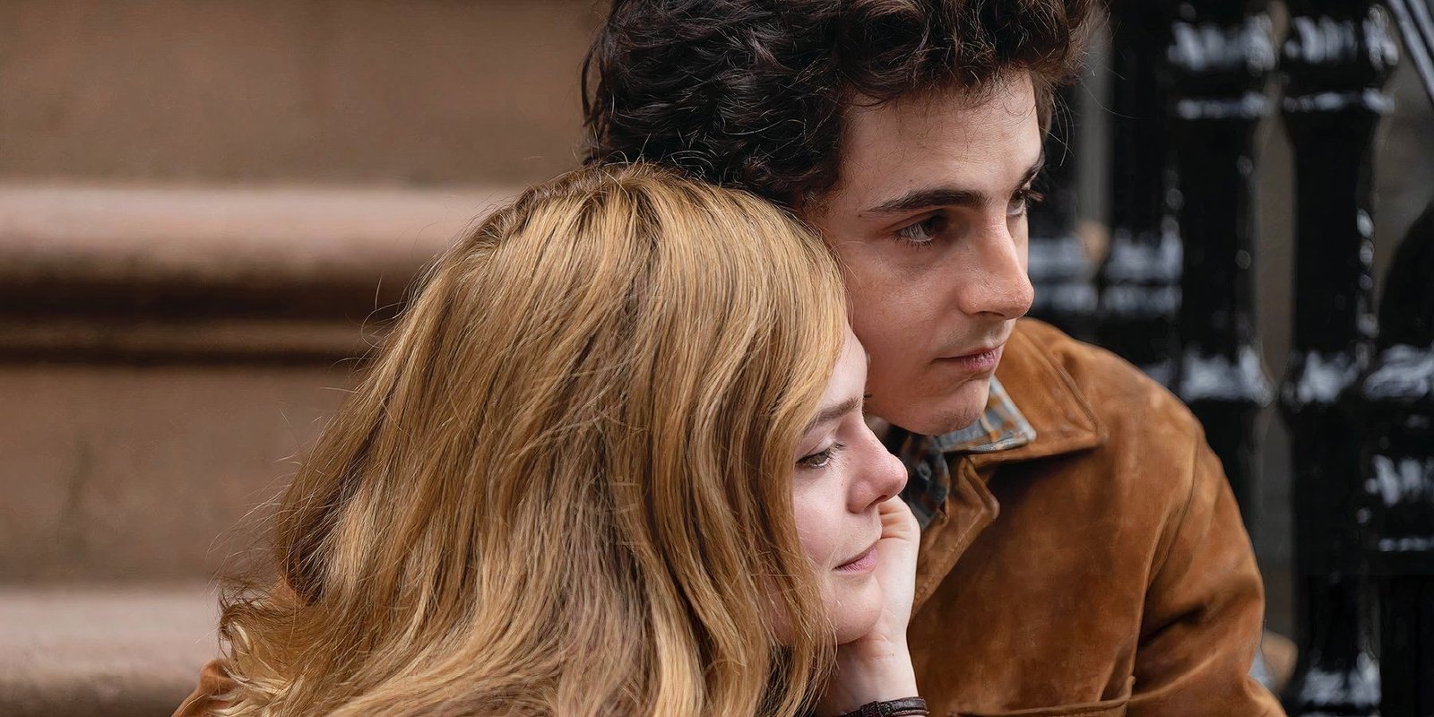 Actor Timothée Chalamet and actress Elle Fanning as Bob Dylan and Sylvie Russo in A Complete Unknown. 