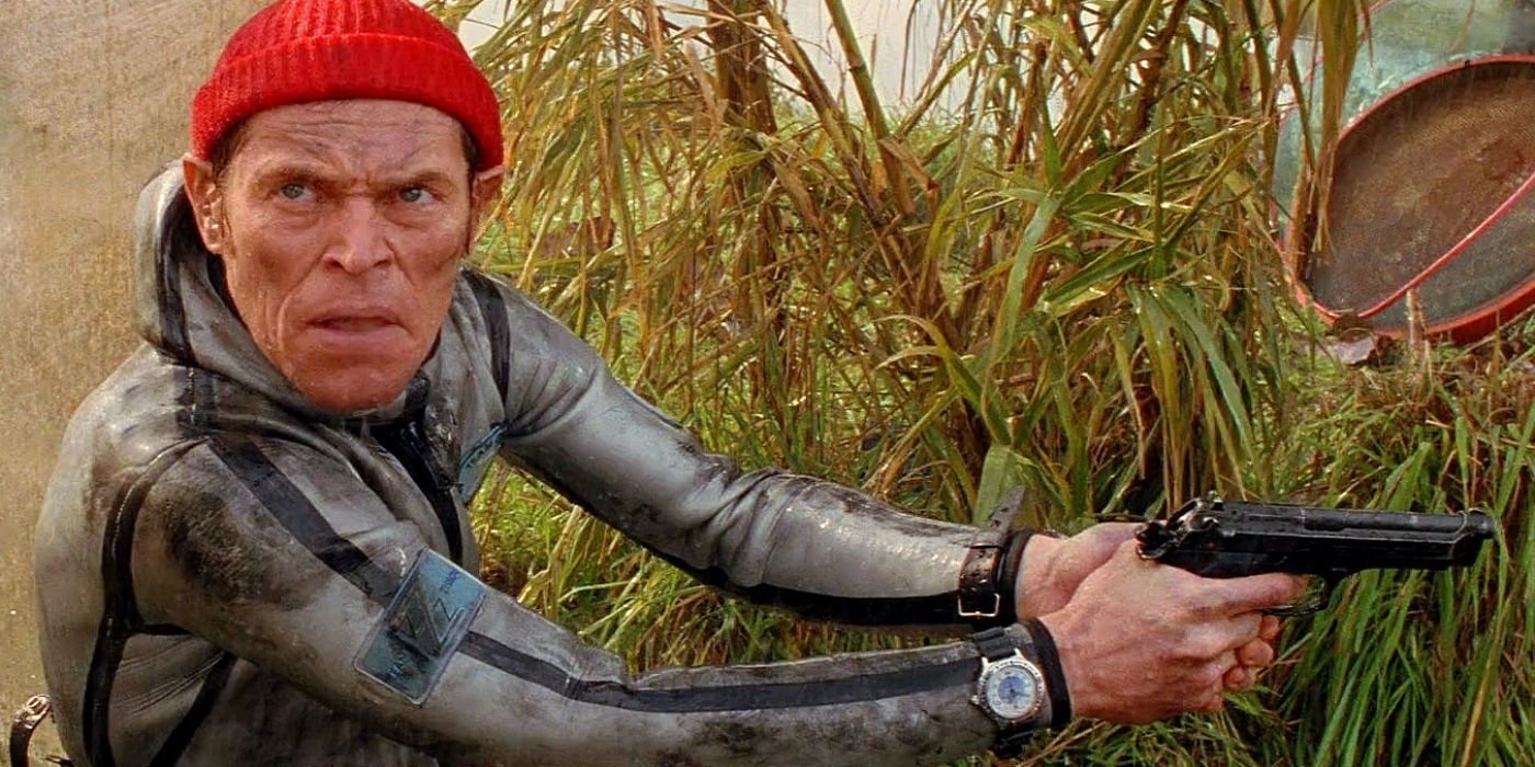 Willme Dafoe's Klaus Daimler holding a gun in The Life Aquatic.