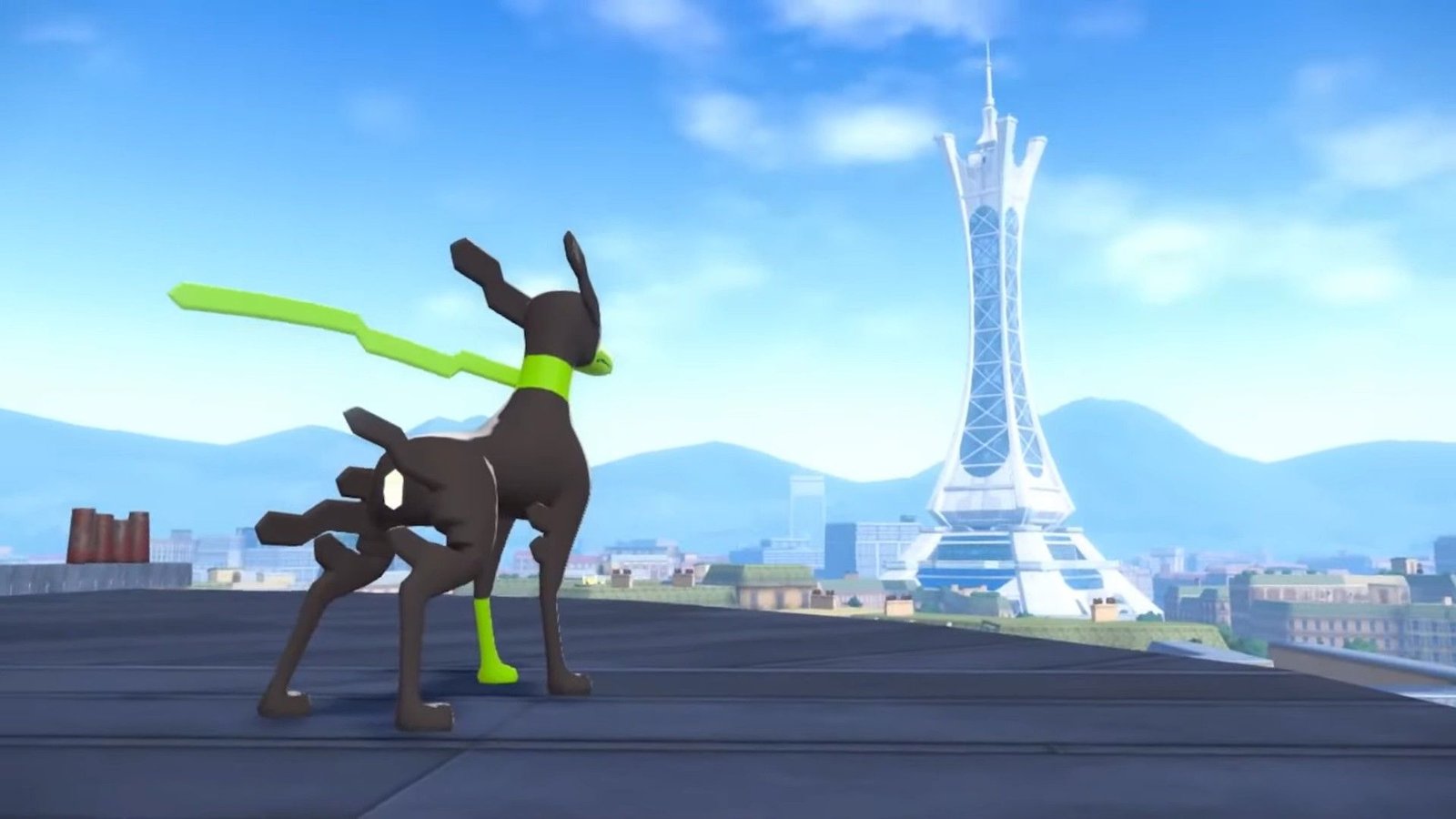 Zygarde looking out at prism tower in Pokemon Legends ZA