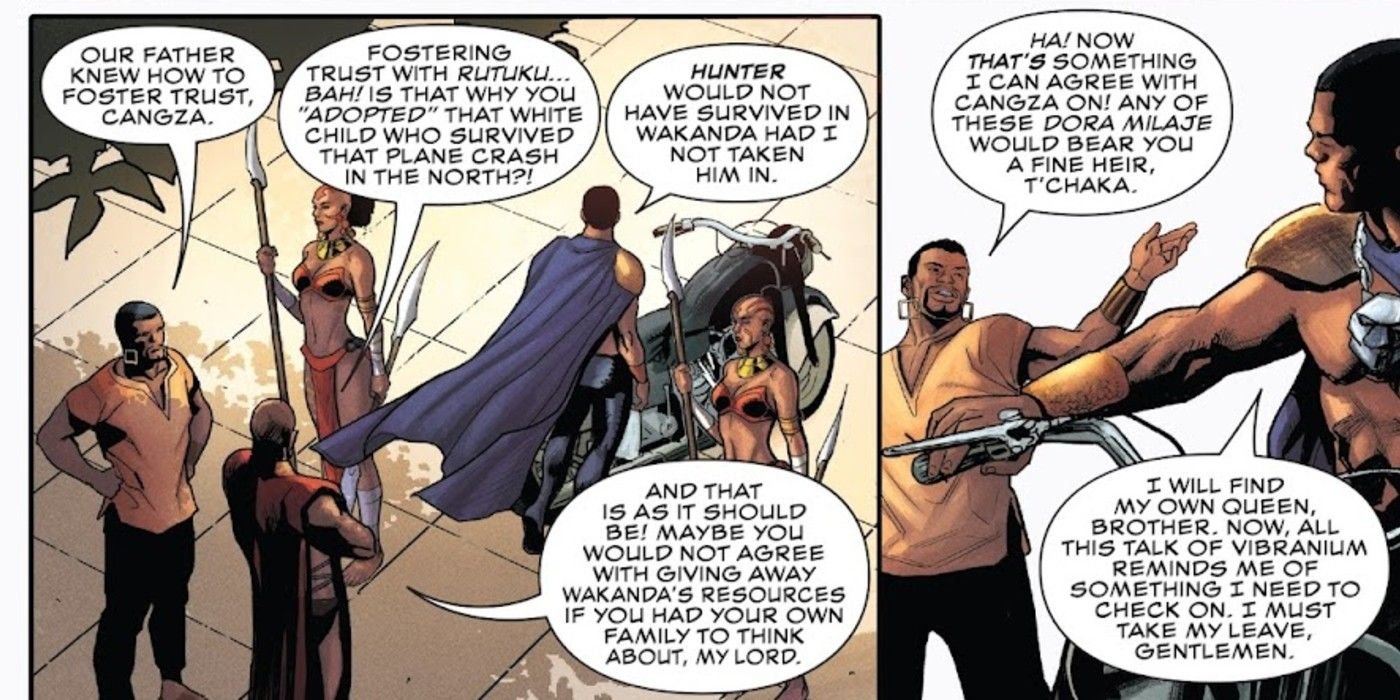 King T'Chaka talks about adopting the White Wolf Hunter in Rise of the Black Panther #1
