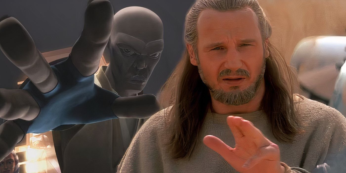 Qui-Gon Jinn and Mace Windu using the Jedi Mind Trick in Star Wars.