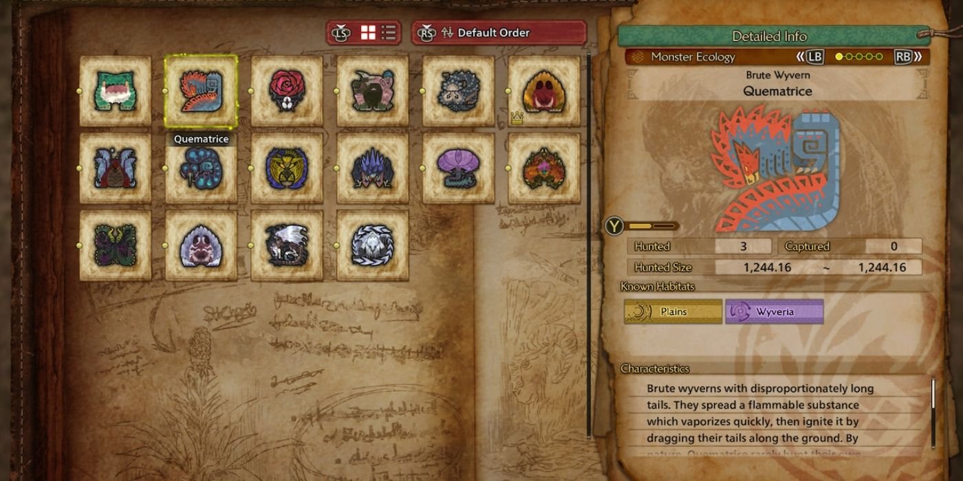 Monster Hunter Wilds' Quematrice's file shows its locations.