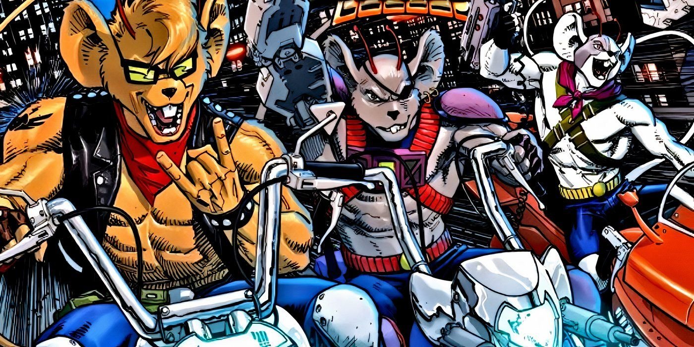 The Biker Mice Are Back To Lead the Franchise's First Ever Ongoing Comic Series 2 Biker Mice from Mars riding their motorcycles.