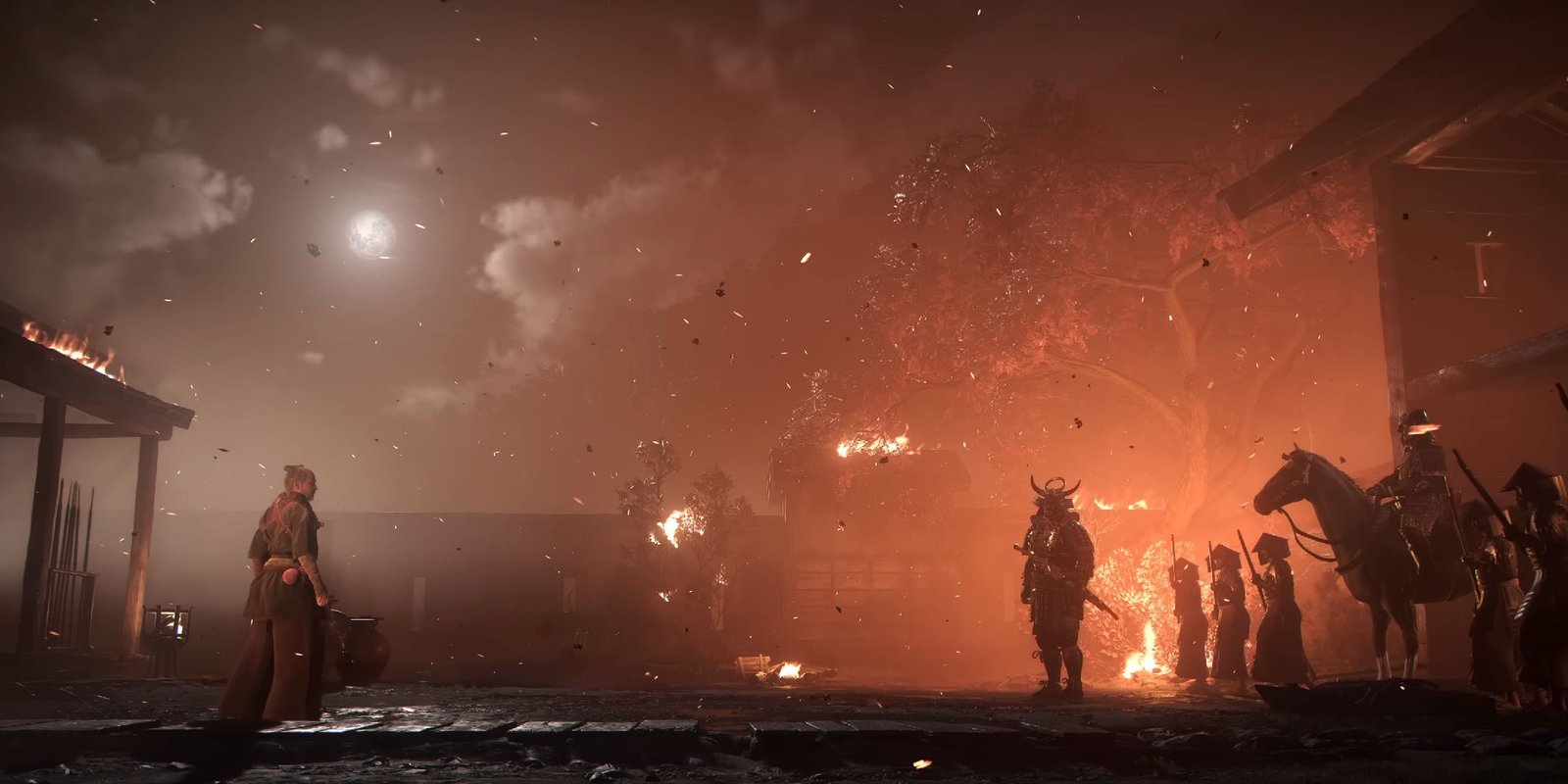 Assassin's Creed Shadows Showdown with Yasuke standing across a courtyard from another character.