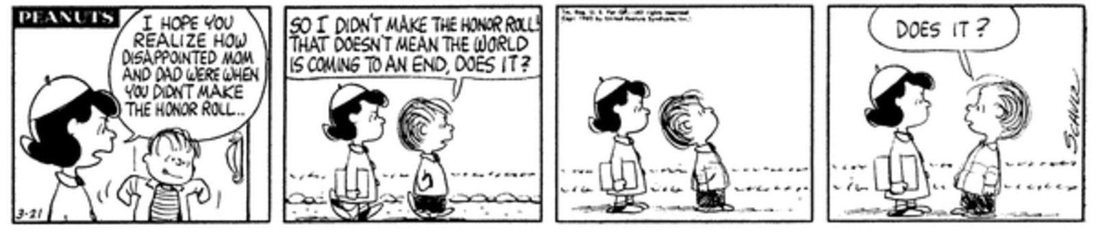 Lucy and Linus walking outside.