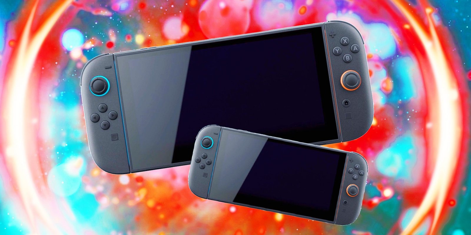 Some Nintendo Switch 1 Games Like Pokemon Scarlet and Violet Are Getting Free Switch 2 Updates 3 Two Nintendo Switch 2s on a bright red and blue background.