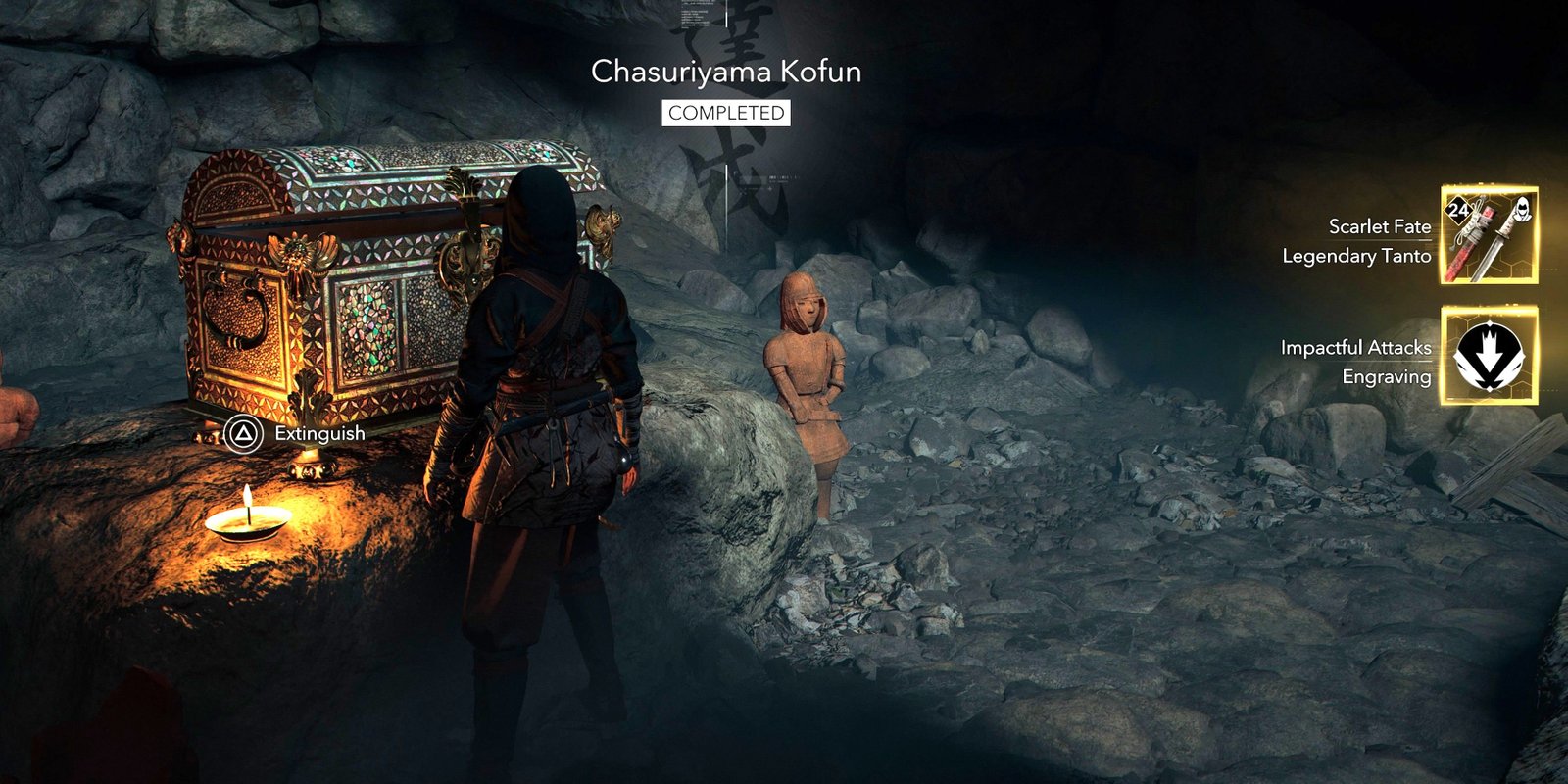 Naoe getting the final rewards for the Chasuriyama Kofun in Assassin's Creed Shadows