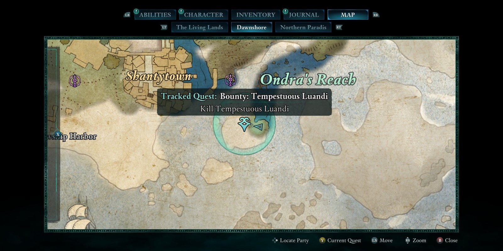Map and quest for Tempestuous Luandi in Avowed