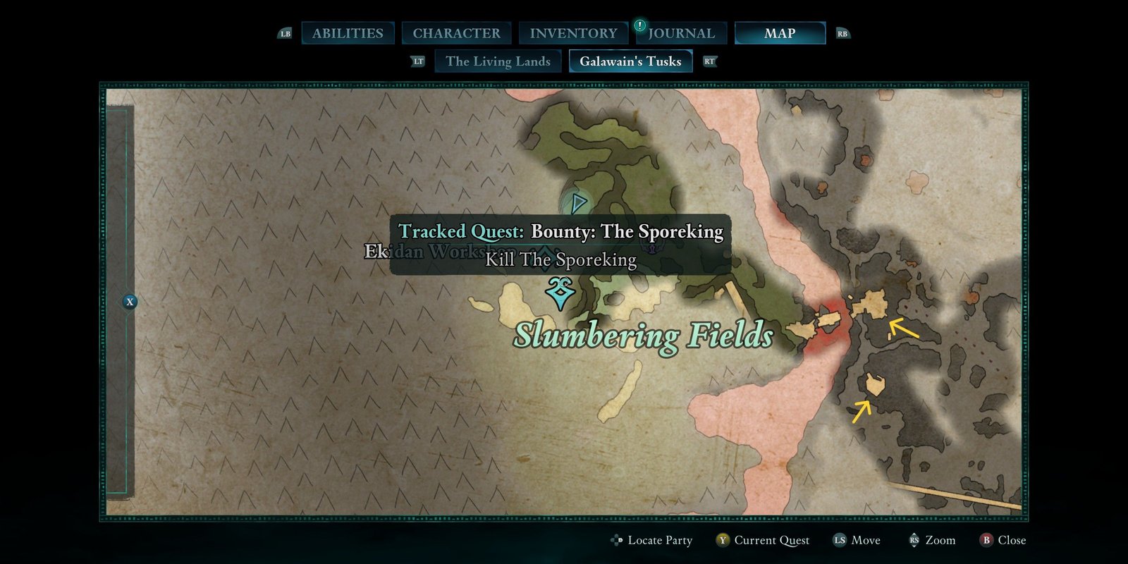 The Sporeking map location in Avowed with instructions