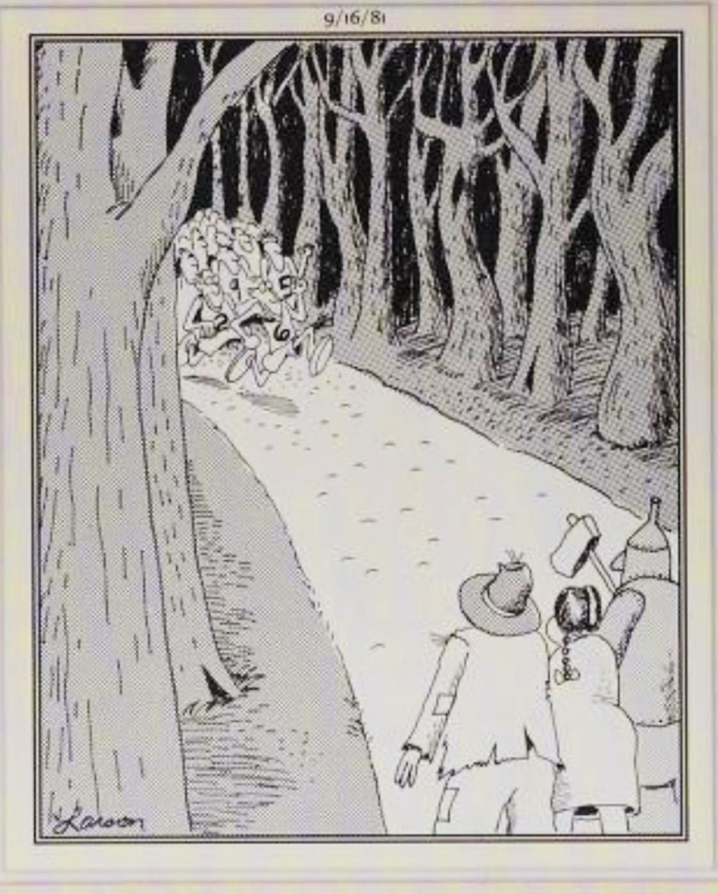 Far Side, September 16, 1981, a marathon comes face-to-face with the Wizard of Oz characters