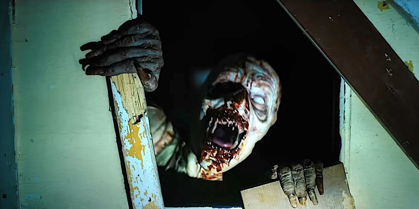 Until Dawn's Final Shot & How It Directly Connects To The Original Video Game 4 A wendigo screams at the camera through a broken door in Until Dawn 2025 trailer