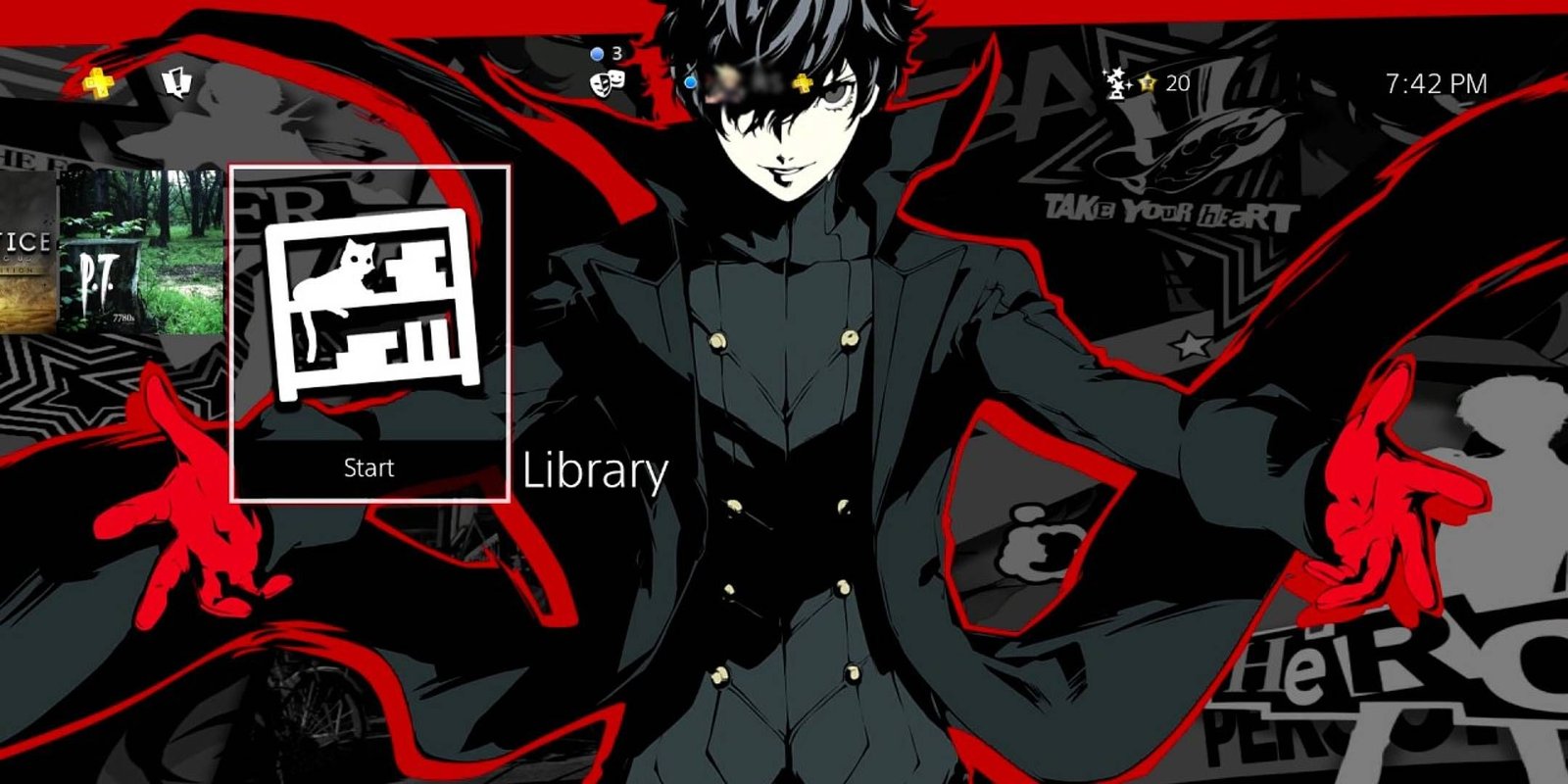 The Timing Is Perfect For The Rumored Persona 4 Remake 6 PS4 Custom home screen featuring Joker from Persona 5 with outstretched arms.