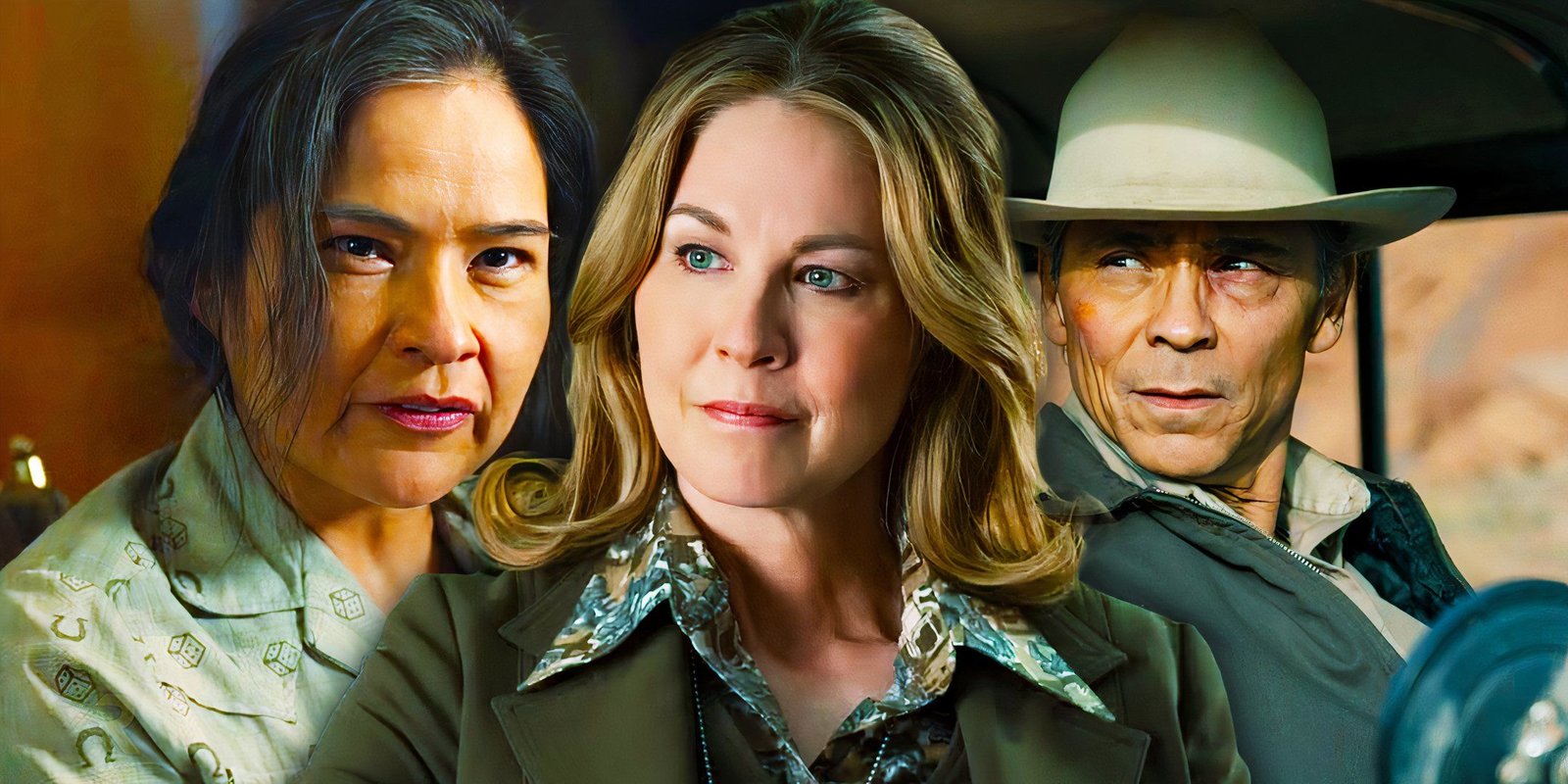 What Bernadette's Final Scene In Dark Winds Season 3 Means For Chee In Season 4 3 Diana Allison as Emma, Jenna Elfman as Agent Washington, & Zahn McClarnon as Joe Leaphorn in Dark Winds season 3