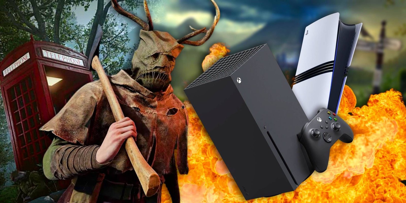 Atomfall: The Bakery Quest Walkthrough 3 Atomfall cultist character holding an axe next to a PS5 and Xbox Series X.