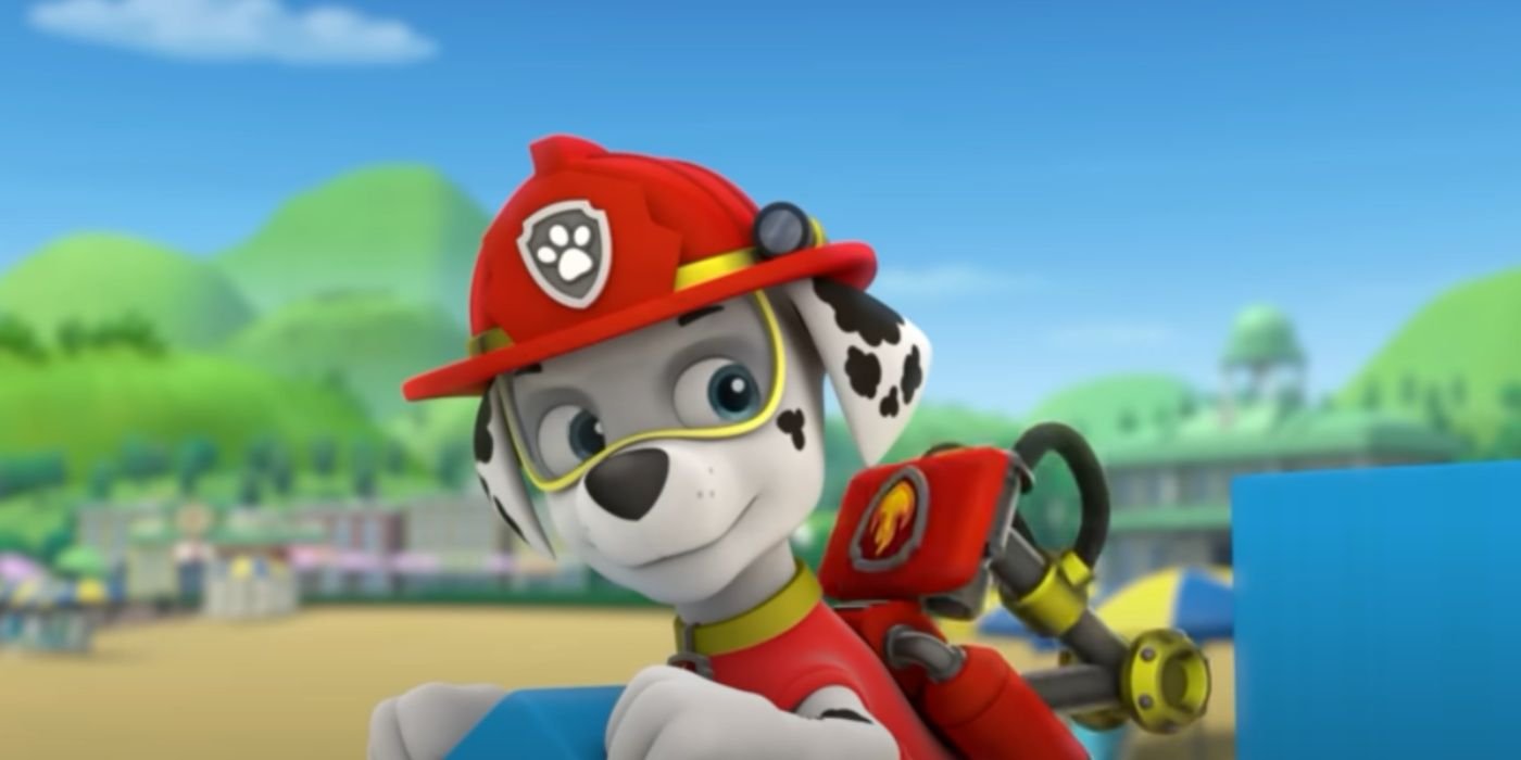 Paw Patrol Marshall on top of obstacle course