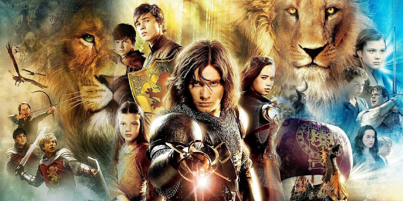 Meryl Streep Reportedly In Talks To Play Aslan In Greta Gerwig’s Narnia 3 A collage showing the characters from The Chronicles of Narnia, Prince Caspian, and The Voyage of The Dawn Treader