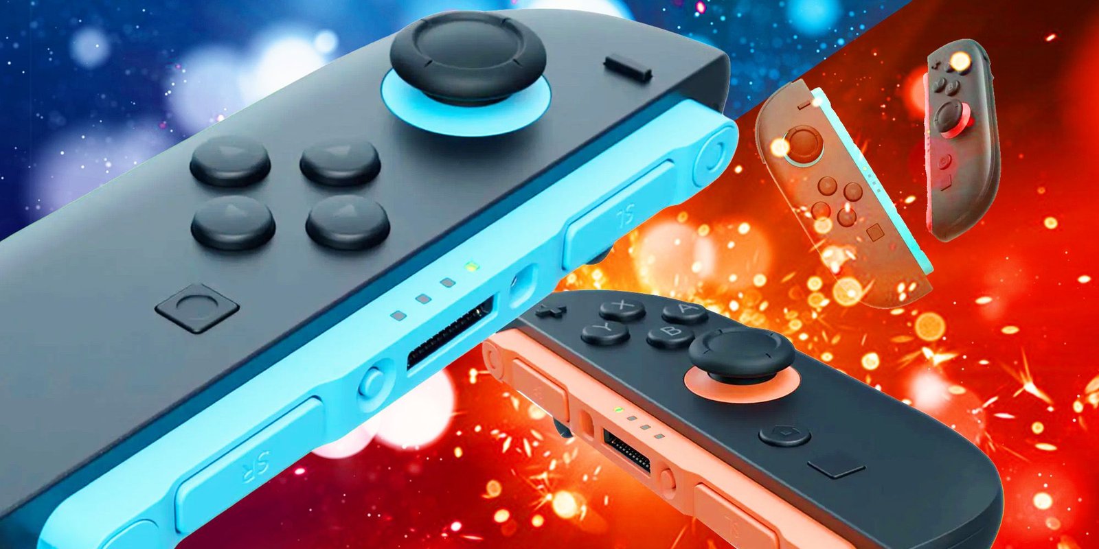 Nintendo Switch 2 Joy Cons with red and blue backgrounds