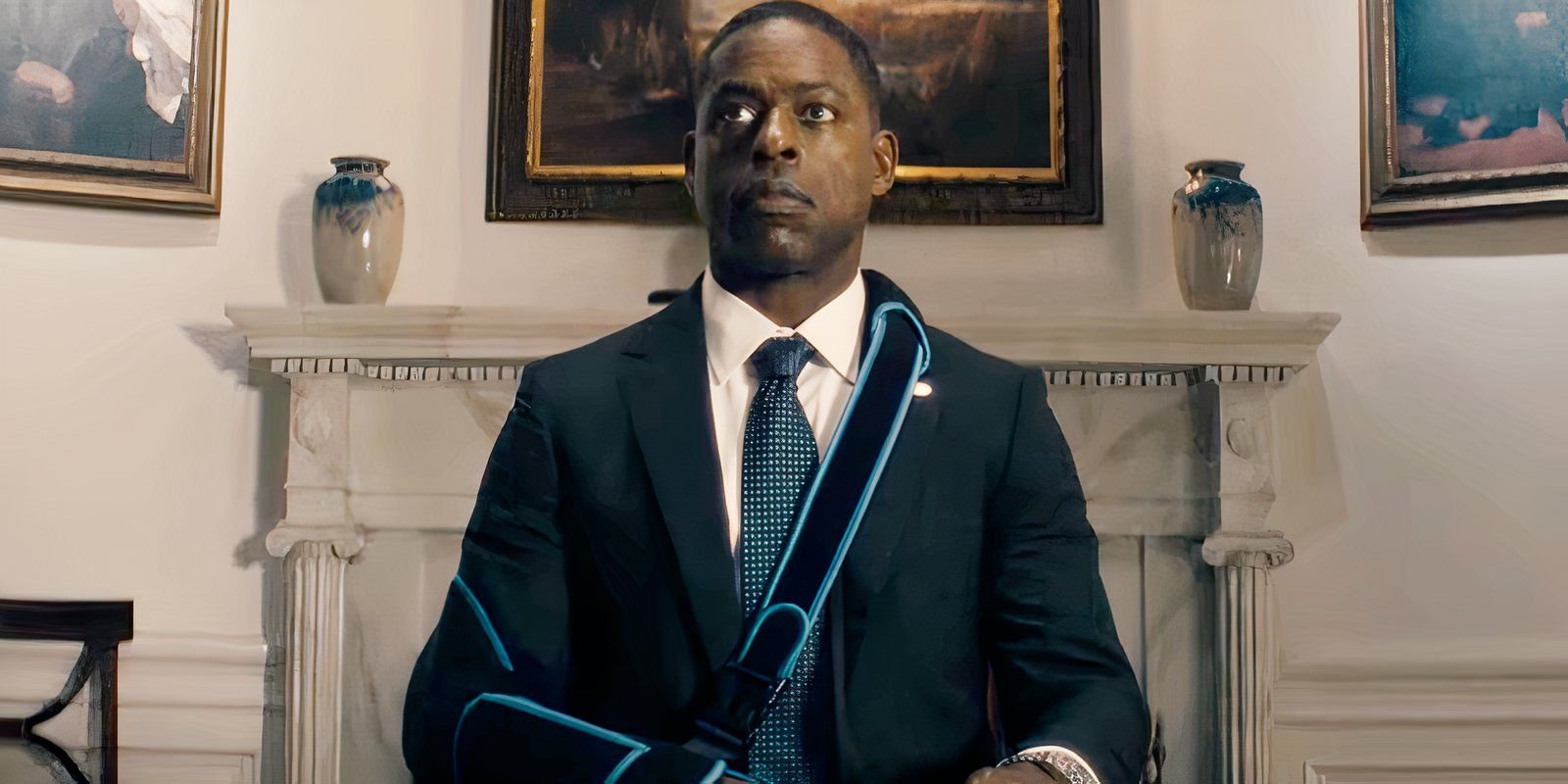 Paradise Season 2 Adds The Perfect Couple & Psych Stars As Filming Continues 2 Sterling K Brown sitting in the Oval Office with his arm in a sling in Paradise