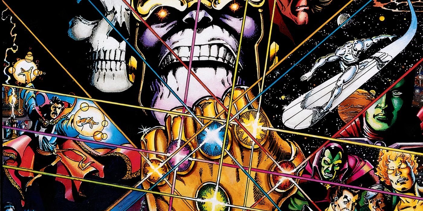Thanos wielding the Infinity Gauntlet in Marvel Comics.
