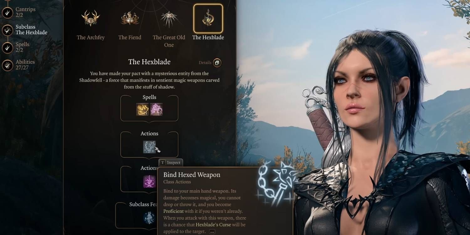 Baldur's Gate 3 choosing the Hexblade Warlock subclass from Patch 8 in character creation