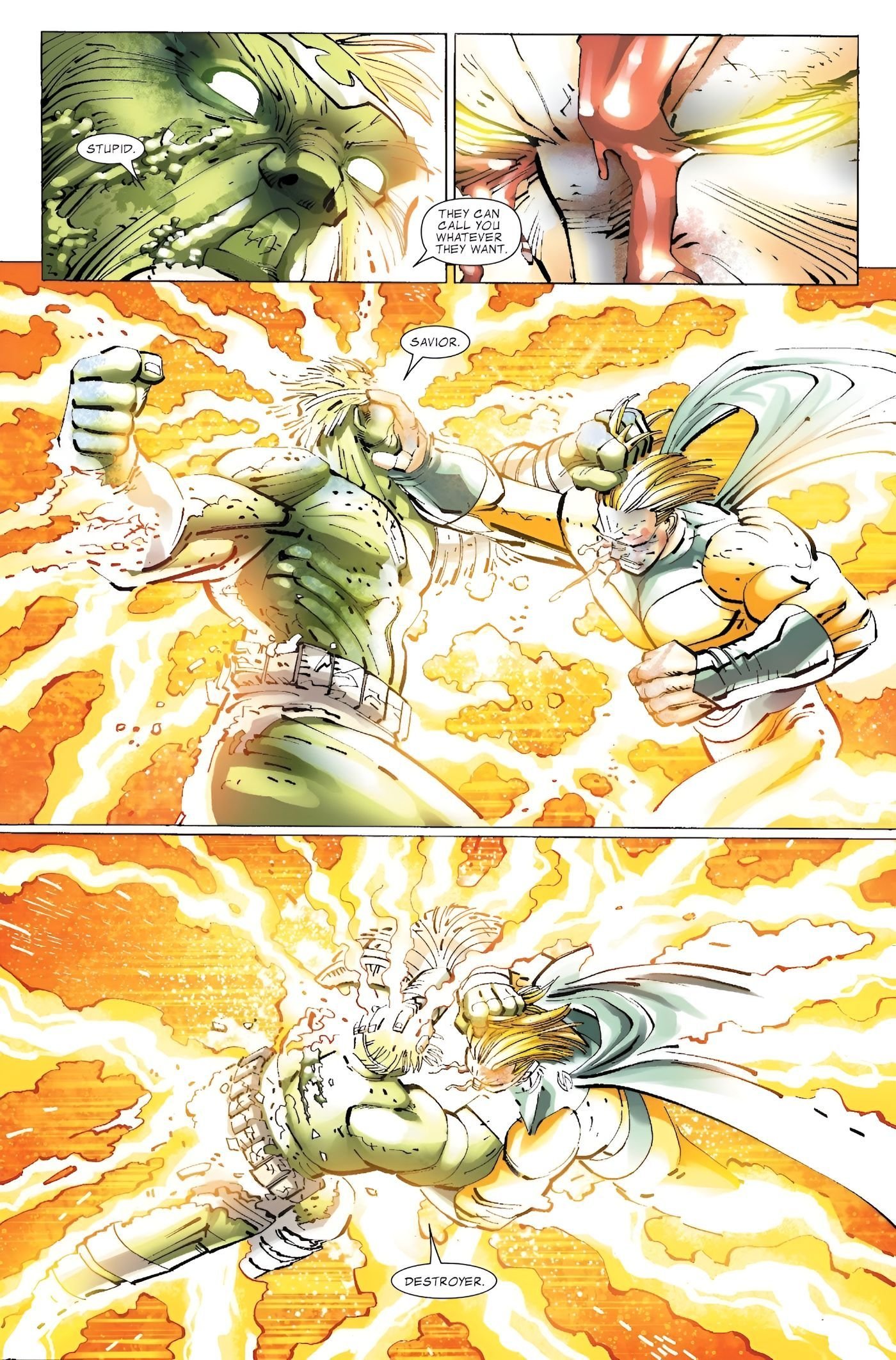 Hulk and Sentry wrestle in a solar flare